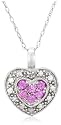 10k White Gold Diamond and Pink Sapphire Heart Shaped Pendant