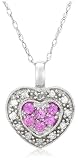 10k White Gold Diamond and Pink Sapphire Heart Shaped Pendant