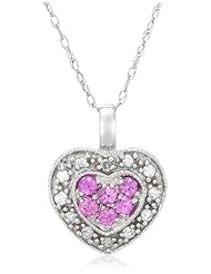 10k White Gold Diamond and Pink Sapphire Heart-Shaped Pendant