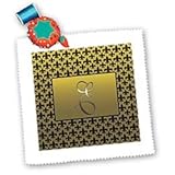 Elegant letter E embossed in gold frame over a black fleur-de-lis pattern on a gold background - 10x10 Quilt Square
