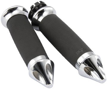 Avon Custom Contour Grips With Billet Spike End Caps & Rings (H-D With Throttle Slide) Chrome 1981-later Harley Davidson Models CC-85-CH-SPIKE