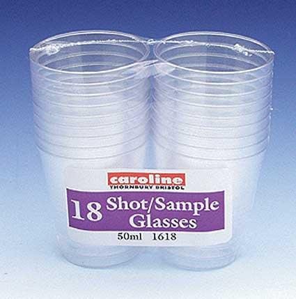 Plastic Shot Glasses from Caroline, Packs of 18