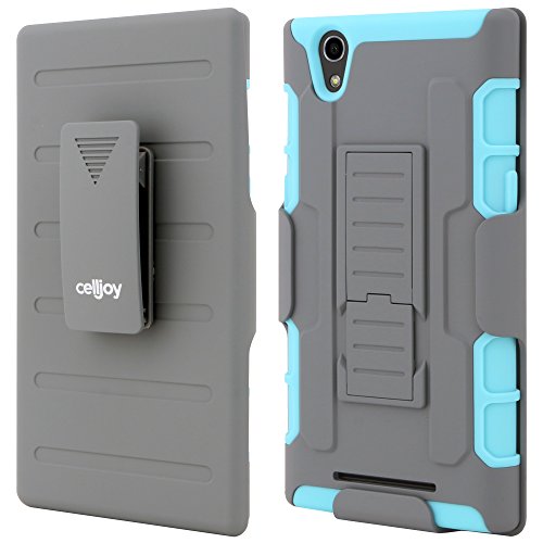 ZTE ZMAX Case, CellJoy [Full Body Armor] ZTE ZMAX Z970 (T-Mobile / Metro PCS) Shock Proof Kick Stand Hybrid Cases with Swivel Belt Clip Holster Cover (Teal / Gray)