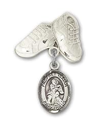 Sterling Silver Baby Badge with St. Isaiah Charm and Baby Boots Pin