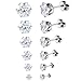 MOWOM Women's Silver Tone 3~8mm 12PCS Stainless Steel Stud Earrings CZ Set (6 Pairs)