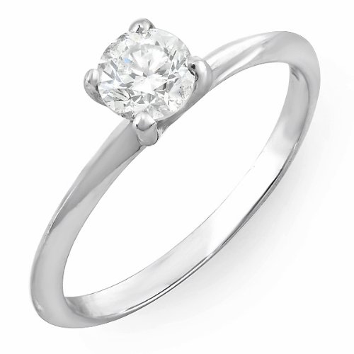 14K White Gold Round White Diamond Solitaire Promise Ring 3 4 CT (0.75 cttw - H-I Color - I2 Clarity)