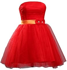 A-line Strapless Tulle 2015 Short Prom Dress/Party Dress  With a Sash 