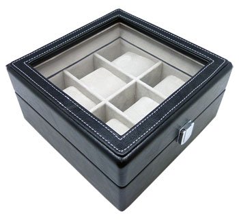 Leather Heiden Premier Black Leather Watch Box for 6 Watches
