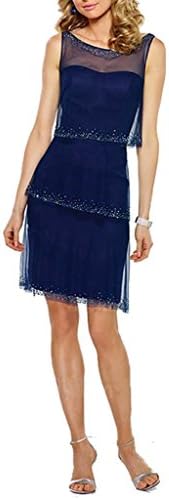 Prommay Fashions Women's Cutout Embellished-Neck Tiered Dress Size 4 Navy