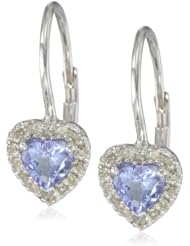 Sterling Silver Gemstone and Diamond Heart Earrings (0.14 cttw, G-H Color, I2-I3 Clarity)