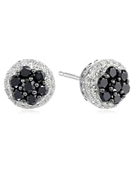 Sterling Silver Black and White Diamond 1/2cttw Cluster Earrings