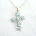 Sterling Silver Sparkling Flower Cross Necklace, Aqua