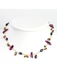Sterling Silver & Vermeil Dk Red Cultured Pearl/Iolite/Tourmaline Necklace - 16 Inch