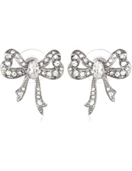 Betsey Johnson "Stone & Pearl" Crystal Bow Stud Earrings