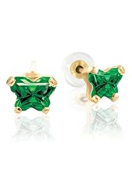 Green Butterfly Cubic Zirconia Earrings in 14kt Yellow Gold - Post W/ Back