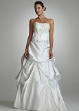 David's Bridal Wedding Dress: Strapless Beaded Corset Gown with Pick Up Skirt Style 123322