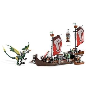 Lego Castle 7048 - Troll Warship with 6 Troll Warriors, 1 Knight and 1 Dwarf Minifigure Plus 1 Giant Troll and 1 Armored Dragon Figures