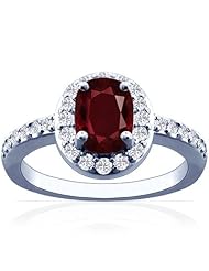 18K White Gold Cushion Cut Ruby Ring With Sidestones