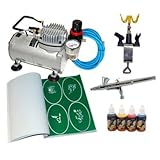 DELUXE PROFESSIONAL TEMPORARY TATTOO AIRBRUSHING SYSTEM with Compressor and Airbrush Holder and Temporary Airbrush and Tattoo Paint