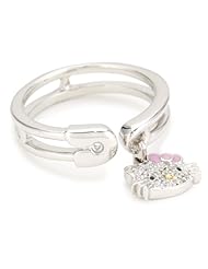 Hello Kitty by Simmons Jewelry Co. "Hammered Disc White Rhodium" White Rhodium Plated with Swarovski Crystal Pave Charm Ring, Size 7