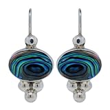 Sterling Silver Abalone Inlay Oval Drop Earrings with Beads