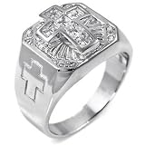 Sterling Silver Cubic Zirconia CZ Cross Men's Ring - size 10