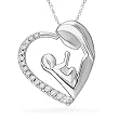 Sterling Silver Round Diamond Mom and Child Heart Pendant (0.12 cttw)