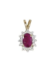 14k Yellow Gold Oval Ruby And Diamond Pendant with 18" Chain