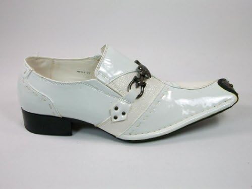 Mens White Designer Patent Leather Sword Buckle Design Faux Snake Skin Texture