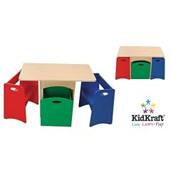 KidKraft 26161 - Tisch in Holz natur mit B�nken in Prim�rfarben
