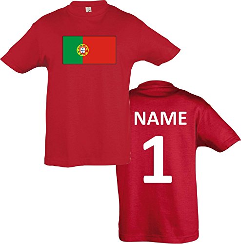 Kids T-Shirt Portugal Ländershirt mit Wunschnamen und Nummer diverse Farben, Farbe rot, Größe 152