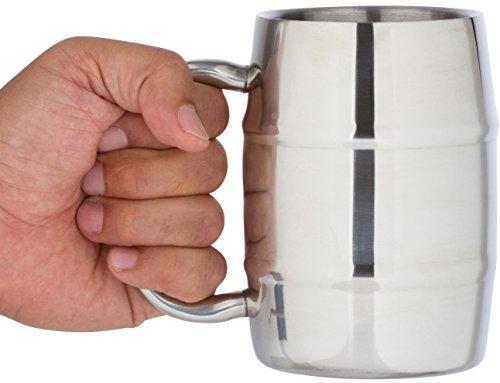 Stainless Steel Beer Mug by Bar Brat: Forget Glass | Keep Your Beer Colder & Coffee Hotter Longer | 16.9 Oz. Double Wall Air Insulated Beer Stein | Bonus Lid Included