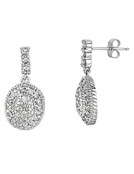 1.25 Carat Diamond Oval Cluster Drop Earrings 14K White Gold