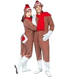 Sock Monkey Costume with Red Butt-Flap for Teens and Adults - Adult Sock Monkey Pajama Costume