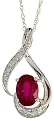 14k White Gold 18 in. Chain & 3/4 in. (20mm) tall Swirl Pendant, w/ 0.07 Carat Brilliant Cut Diamonds & 1.24 Carats Oval Cut (7x5mm) Enhanced Ruby Stone