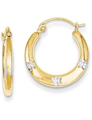 MadiK® 14k Yellow Gold & Rhodium Mini Flowers Hollow Hinged Hoop Earrings