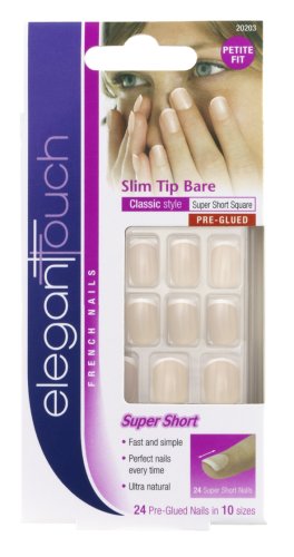 Elegant Touch Pre-Glued Slim Tip French Artificial Nails Bare Short Square