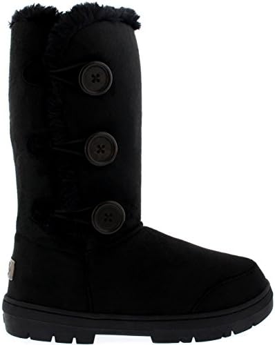 Womens Triplet Button Fully Fur Lined Waterproof Winter Snow Boots
