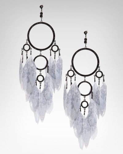 Bebe Metal Printed Feather Hoop Earring Black Onesize