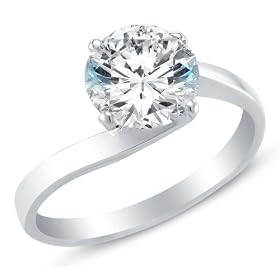 Size 4 - Solid 14k White Gold Classic Traditional Cross Over Round Brilliant Cut Solitaire Highest Quality CZ Cubic Zirconia Engagement Ring 1.0ct.