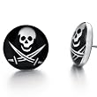 Biker Mens Stainless Steel Pirates Skull Stud Earrings