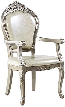 TopherTrading J.Horn Furniture Traditional Style Antique Silever Arm Chair Handmade of Solid Wood & Genuine Italian Leather