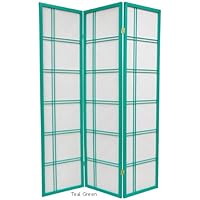 Oriental Furniture 6-Feet Double Cross Japanese Shoji Folding Privacy Screen Room Divider, 6 Panel Teal Green