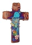 Handmade Raku Cross Magnet with Gemstones by Raku Potteryworks