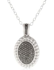 Silver Blue or Black Diamond Oval Pendant Necklace