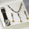 Henley Glamour Ladies Brown Watch, Necklace and Earrings Set in A Fancy Presentation Box