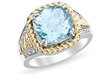 4 3/4 Carat Blue Topaz and Diamond 14K Yellow Gold & Sterling Silver Ring