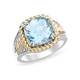 4 3/4 Carat Blue Topaz and Diamond 14K Yellow Gold & Sterling Silver Ring