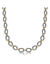 18K Yellow Gold and Sterling Silver Oval Rope Design Link Statement Necklace