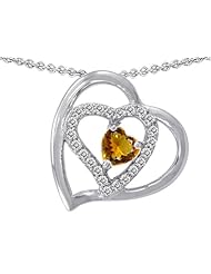 Original Star K (tm) Heart Shape Genuine Citrine Pendant in 925 Sterling Silver